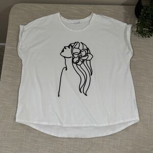 Love & Lace Top Short Sleeve White T Shirt Size 2X Line Art Graphic Design